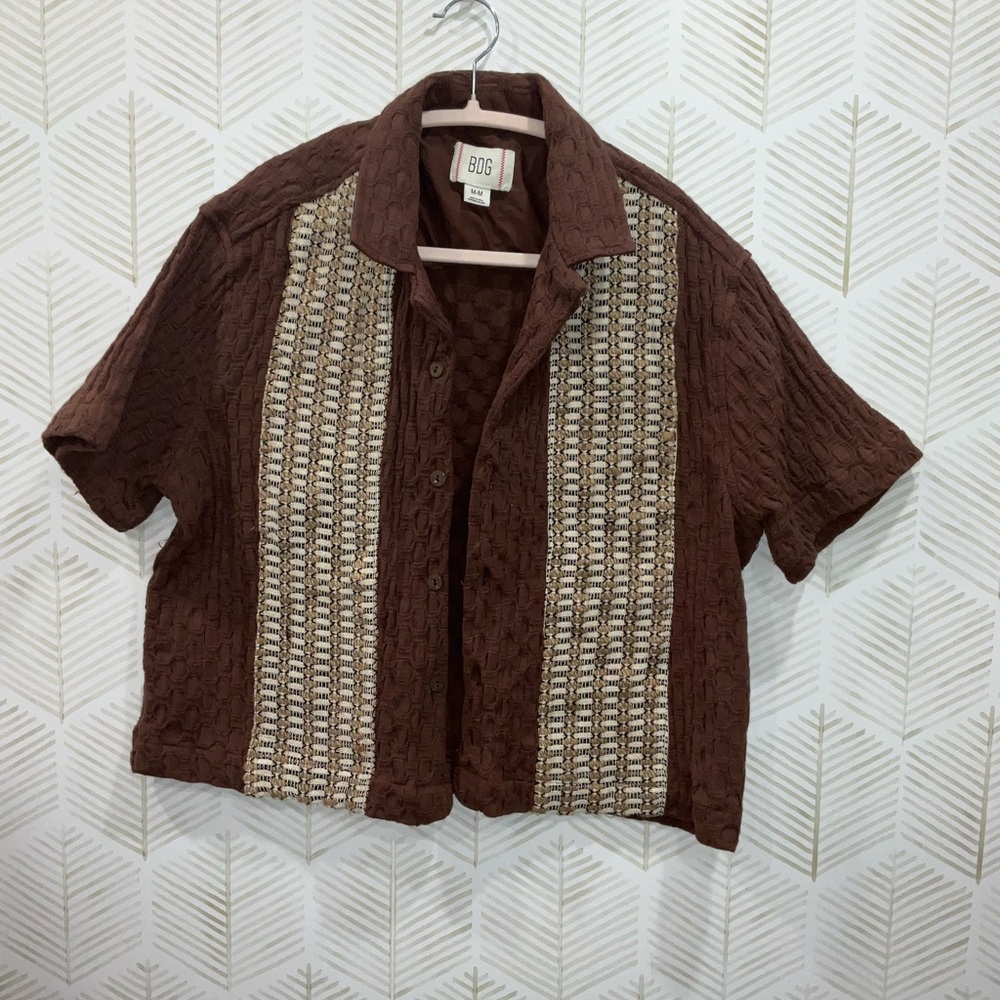BDG Brown and Cream Textured Button Down Shirt